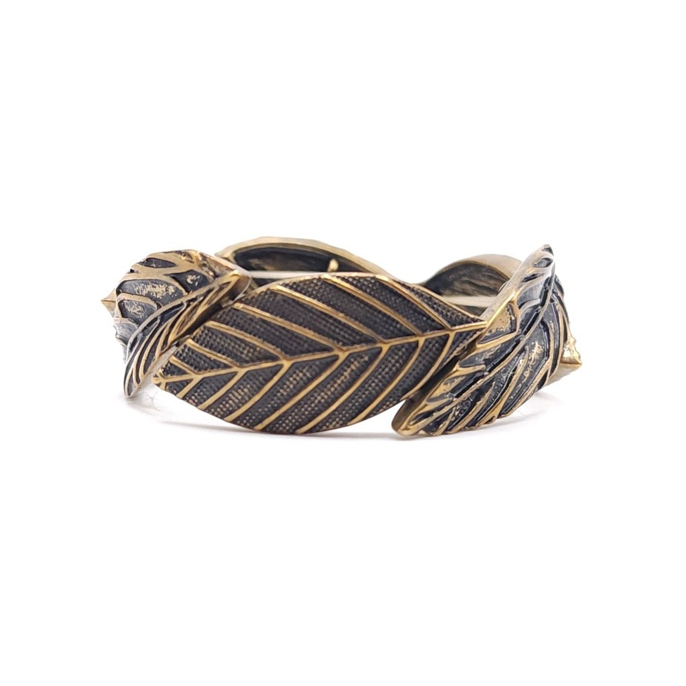 Vintage Gold Leaf Stretch Bracelet Antiqued Botanical Jewelry